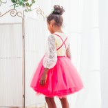 Детское нарядное платье Мишель с пудровой шантильей  и малиновой юбкой, длинный рукав