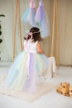 Детское платье MyLittlePonny Топ атлас айвори, разноцветная юбка в пастельных тонах