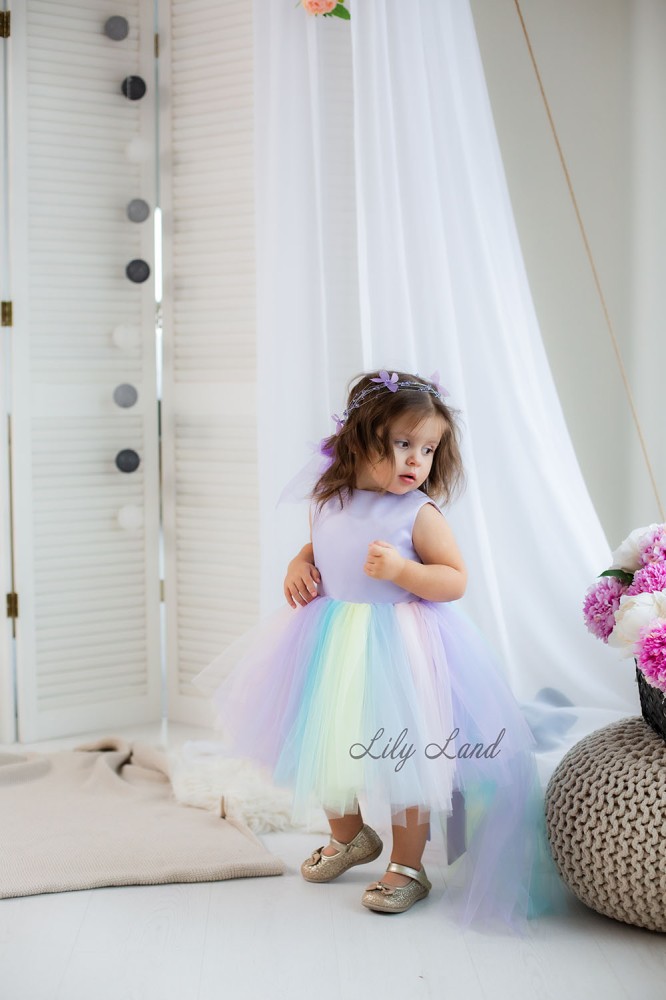 Дитяча святкова сукня MyLittlePonny MyLittlePonny Топ атлас лаванда, різнокольорова спідничках в пастельных тонах