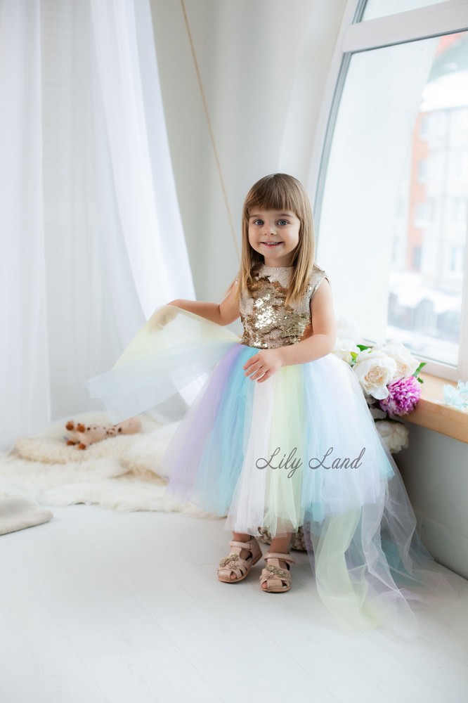 Детское платье MyLittlePonny Топ пайеткая, разноцветная юбка в пастельных тонах