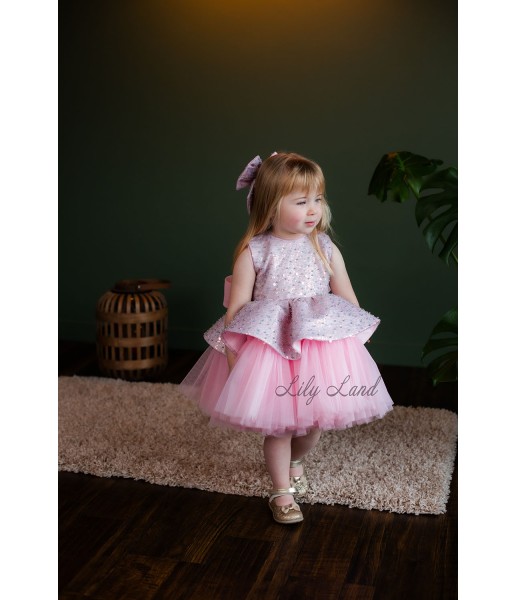 Детское нарядное платье Ненси, цвет Розовый перламутр