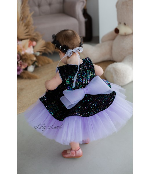 Детское нарядное платье Ненси, цвет Черная паетка юбка Лаванда
