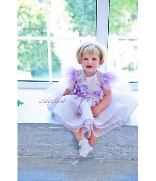 Детское нарядное платье Нитела из блестящего глиттера с цветами, цвет лаванда