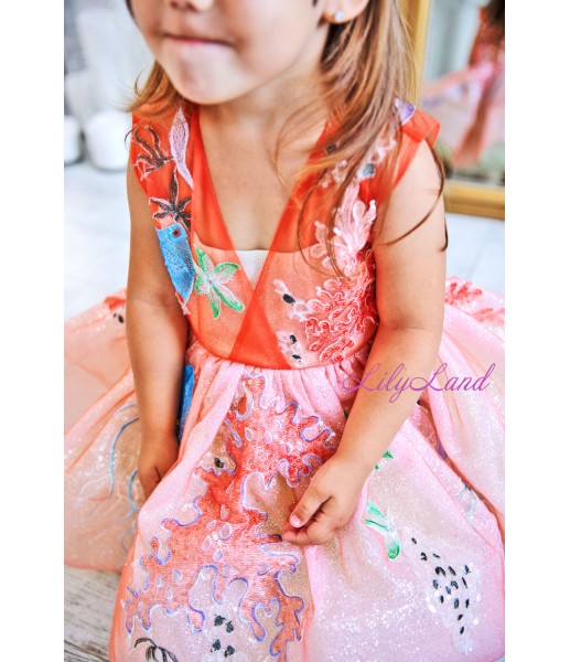 Дитяча святкова сукня Нітелла з блискучого гліттера, колір помаранчевий