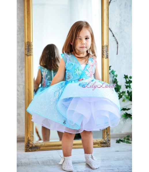Детское нарядное платье Нитела из блестящего глиттера, цвет синий
