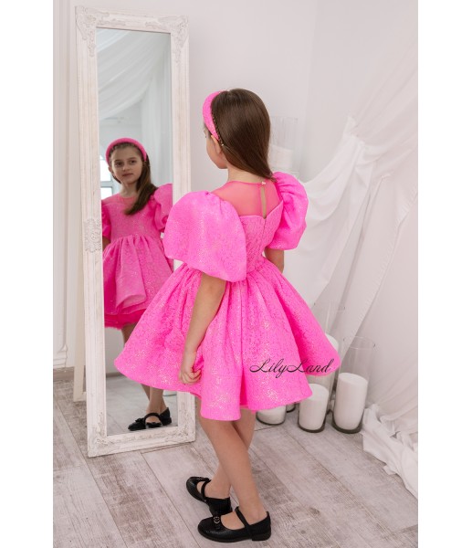 Дитяча святкова сукня Нора з глітеру і мережева в кольорі Рожевий неон
