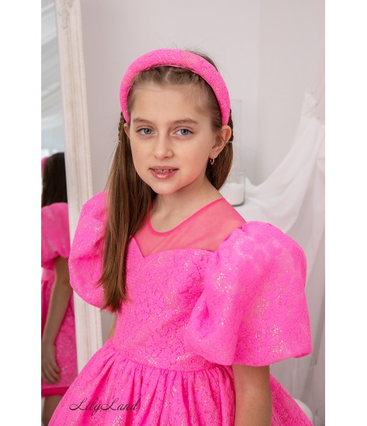 Детское платье Нора из глиттера и кружева в цвете Розовый неон