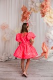 Детское платье Нора из глиттера и кружева в цвете Коралл неон