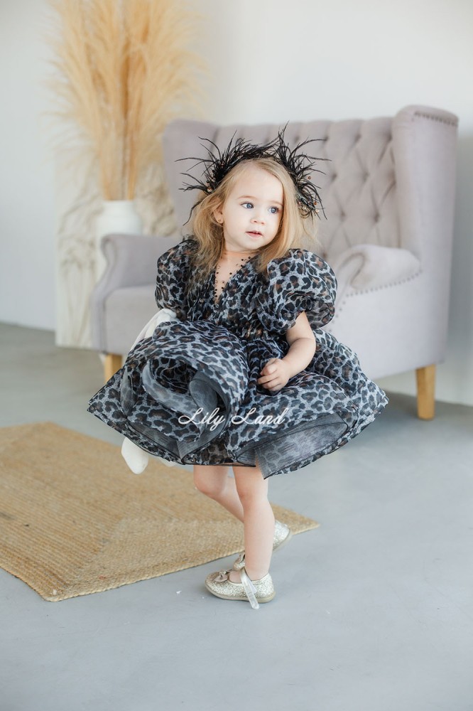 Дитяча святкова сукня Ріана, колір Леопард сірий