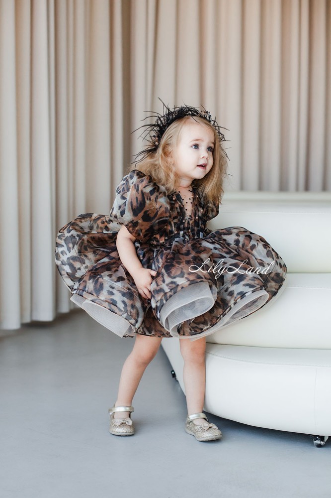 Детское нарядное платье Риана, цвет Леопард коричневый