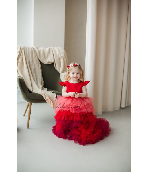 Детское нарядное платье Роза, цвет красный с градиентом