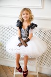 Детское нарядное платье Шанти, цвет белый с черным кружевом