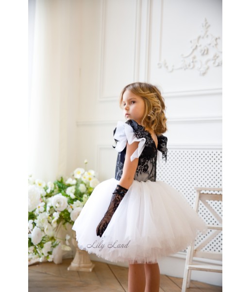 Детское нарядное платье Шанти, цвет белый с черным кружевом
