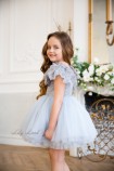 Детское нарядное платье Шанти, цвет голубой с серым кружевом