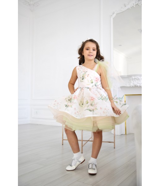 Детское нарядное платье Техас, в бело-бежевых тонах