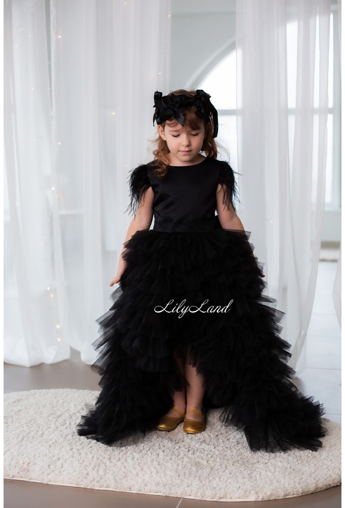 Детское платье Урсула, цвет черный с перьями