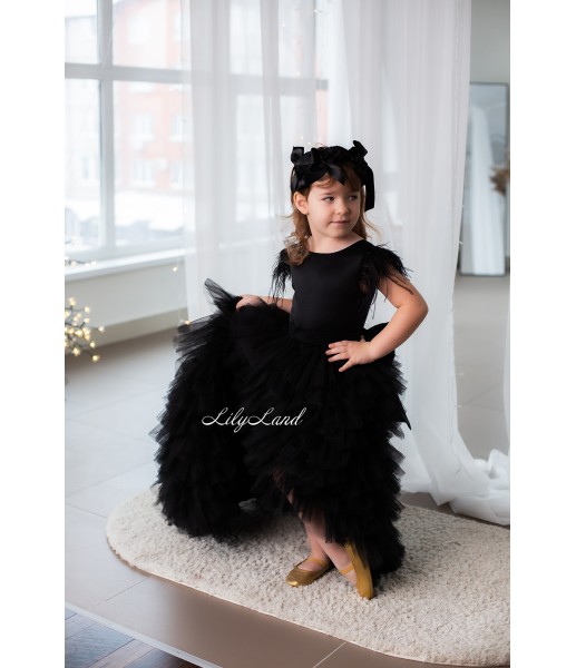 Дитяча святкова сукня Урсула, колір чорний з пір'ям