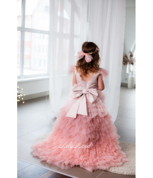 Дитяча святкова сукня Урсула, колір рожевий градієнт з пір'ям