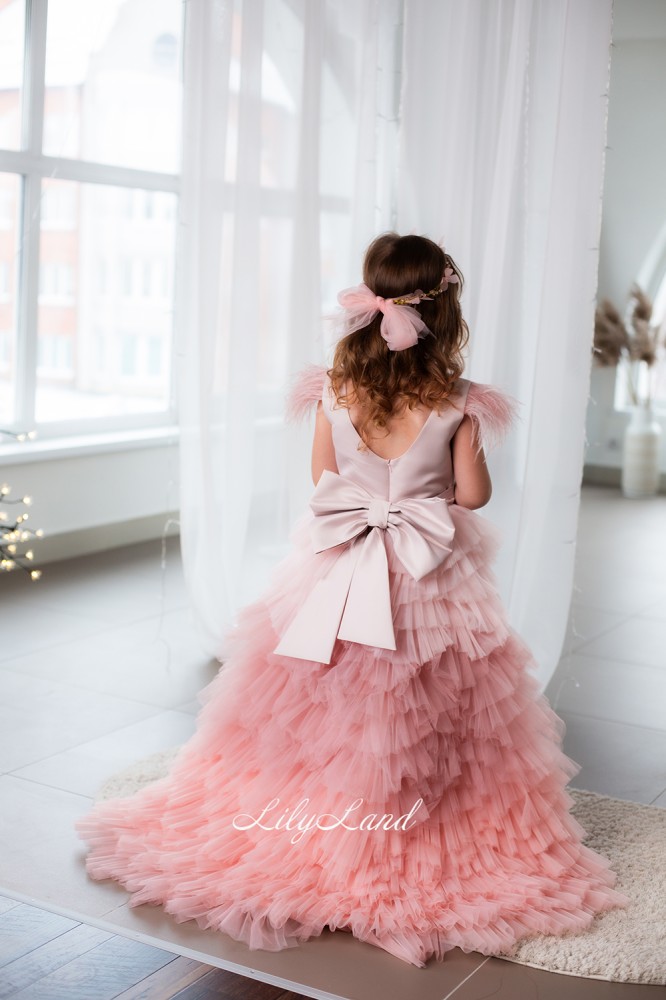 Дитяча святкова сукня Урсула, колір рожевий градієнт з пір'ям