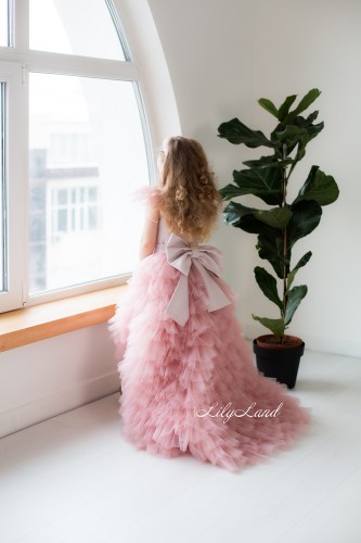 Дитяча святкова сукня Урсула, колір пудра з пір'ям