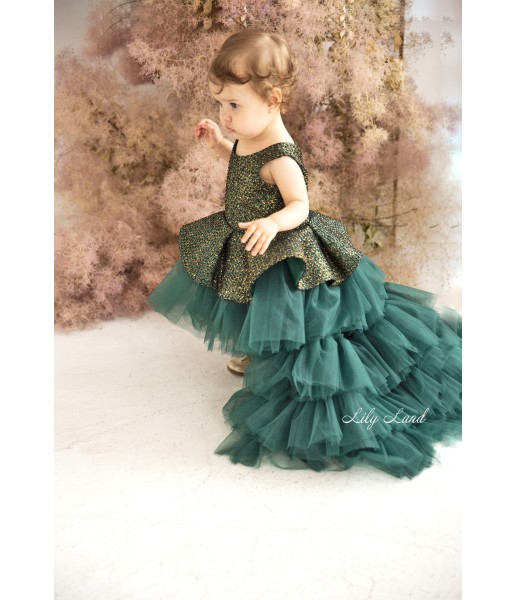 Детское нарядное платье Вивьен, цвет темно-зеленый