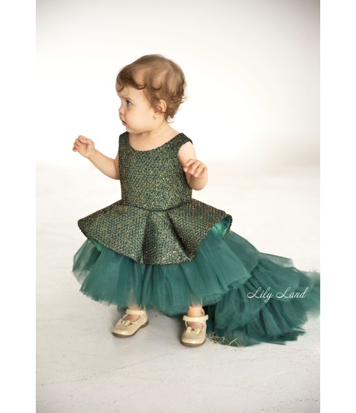Детское нарядное платье Вивьен, цвет темно-зеленый