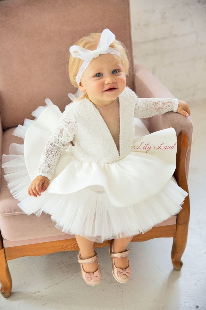 Детское нарядное платье Ангелина с кружевом, цвет белый 