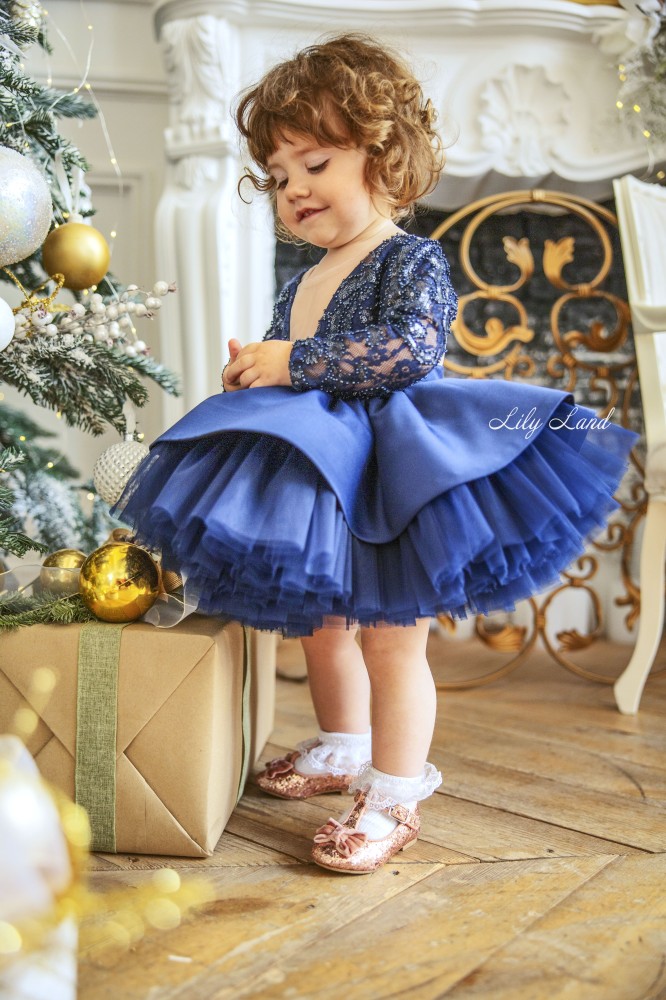 Дитяча святкова сукня Ангеліна з мережевом, колір синій