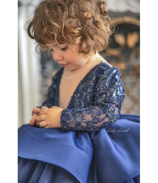 Детское нарядное платье Ангелина, цвет темно-синий