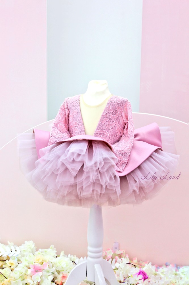 Детское нарядное платье Ангелина с кружевом, цвет Чайная Роза