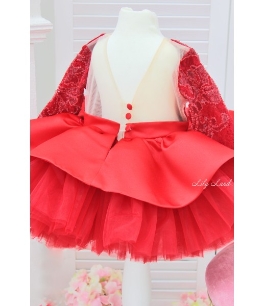 Дитяча святкова сукня Ангеліна з мережевом, колір червоний