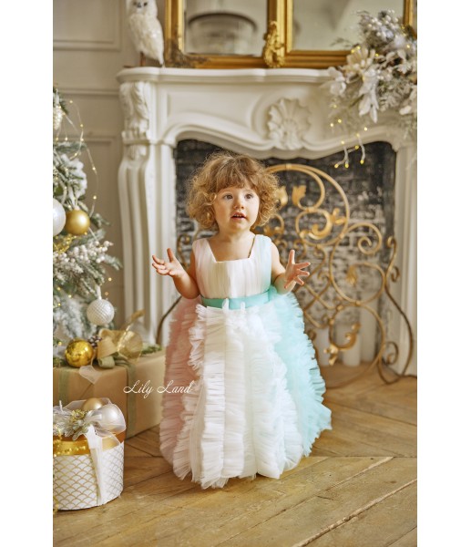 Детское нарядное платье Бабл, белое с цветным градиентом