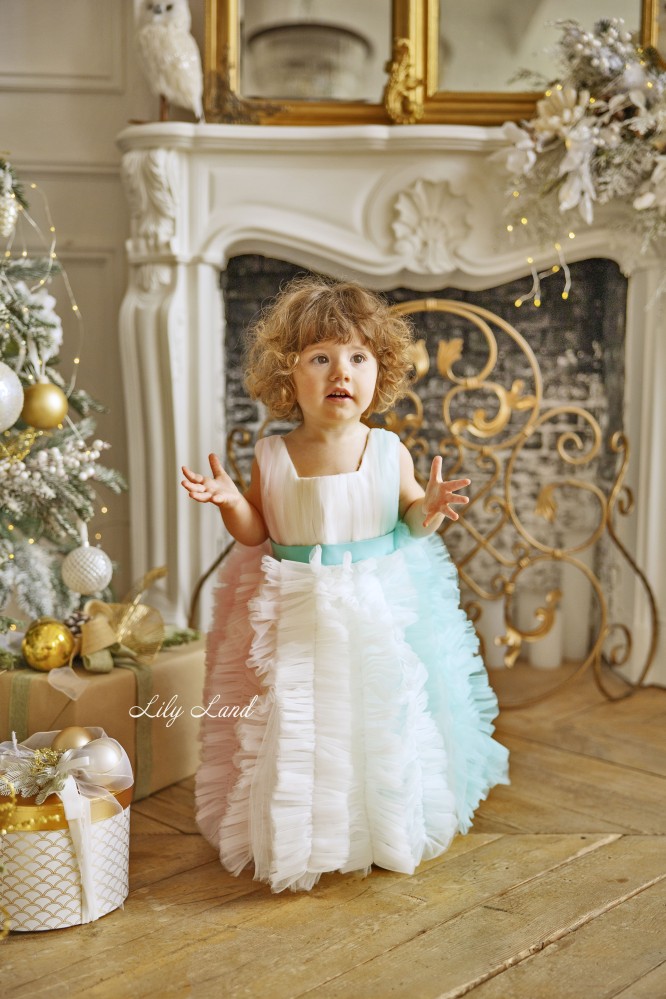 Дитяча святкова сукня Бабл, біле з цвітним градієнтом