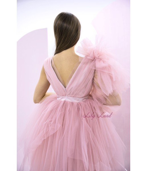 Женское платье для фотоссесии с закрытым топом и рукавом, цвет пудра