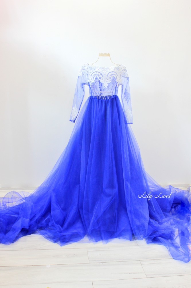 Женское платье для фотоссесии с кружевом, цвет синий