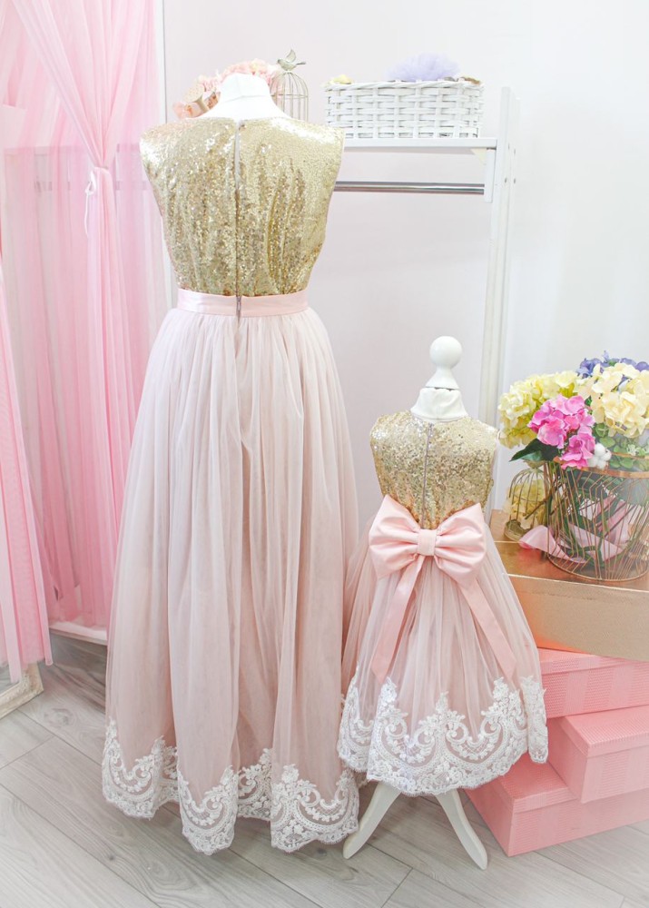 Комплект платьев Амели, цвет золото и розовая пудра