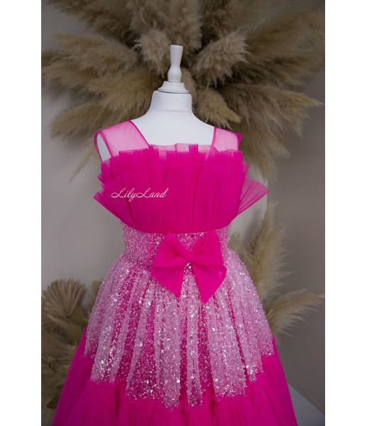 Детское нарядное платье Маргарет в ярко-розовом цвете