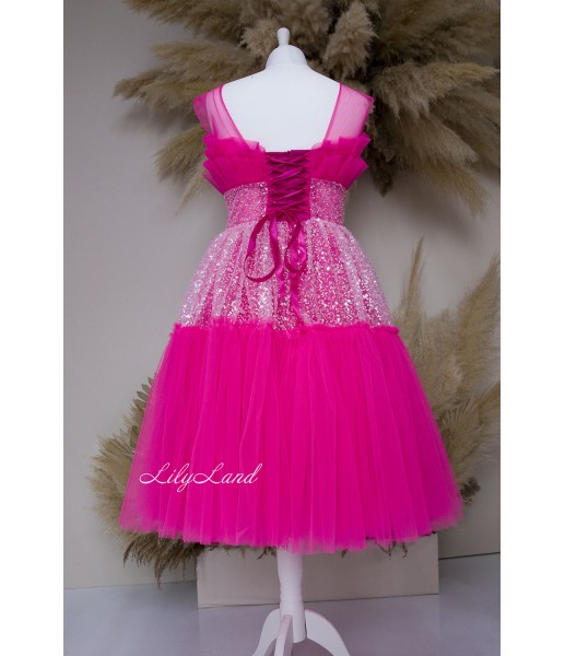 Детское нарядное платье Маргарет в ярко-розовом цвете