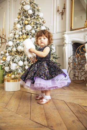 Детское нарядное платье Беатрис, цвет черный с лавандовым Детское нарядное платье Беатрис, цвет черный с лавандовым