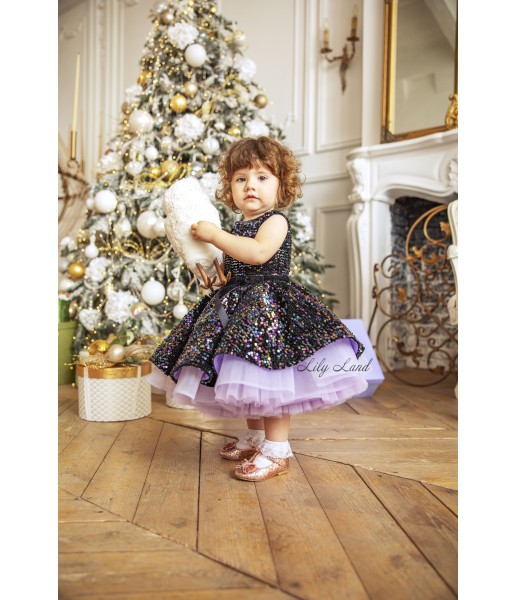 Детское нарядное платье Беатрис, цвет черный с лавандовым