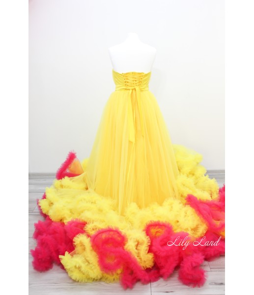 Комплект нарядных платьев Облако цвет желтый с малиной